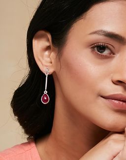 Fabindia - Women Pink Stone Studded Dangler Earrings