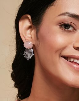 Fabindia - Women Light Pink Stone Dangler Earrings