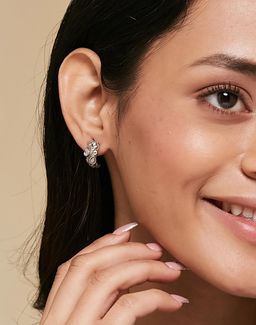 Fabindia - Women White Stone Half Hoop Earrings