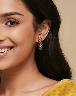 Fabindia - Women Metal Multi-Color Stone Studded Drop Earrings