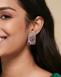 Fabindia - Women Metal Pink Stone Big Stud Earrings