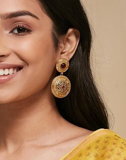 Fabindia - Women Metal Red Stone Dangler Earrings
