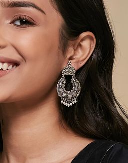 Fabindia - Women Pink Stone Studded Chandbali Earrings