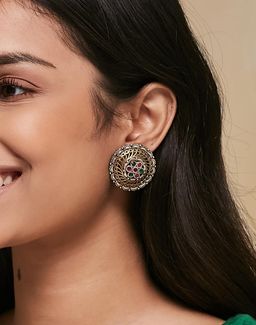 Fabindia - Women Metal Multi-Color Stone Stud Earrings