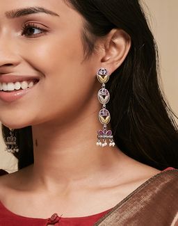 Fabindia - Women Metal Pink Stone Dangler Earrings