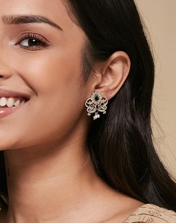 Fabindia - Women Metal Black Stone Drop Earrings