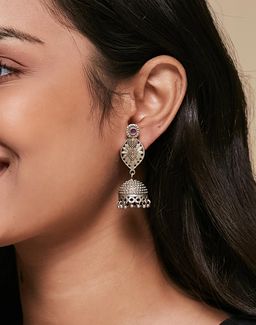 Fabindia - Women Metal Pink Stone Jhumka Earrings