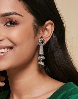 Fabindia - Women Metal Blue Stone Jhumka Earrings