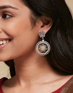 Fabindia - Women Metal White Stone Dangler Earrings