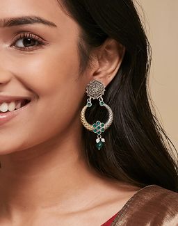 Fabindia - Women Metal Green Stone Chandbali Earrings