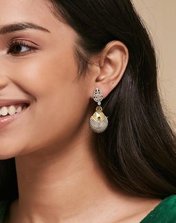 Fabindia - Women Metal Green Stone Drop Earrings