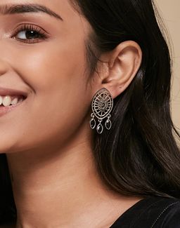 Fabindia - Women Metal Black Stone Drop Earrings