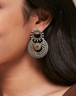 Fabindia - Women Metal Green Stone Dangler Earrings