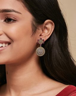 Fabindia - Women Metal Pink Stone Dangler Earrings