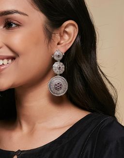 Fabindia - Women Traditional Metal Pink Stone Dangler Earrings