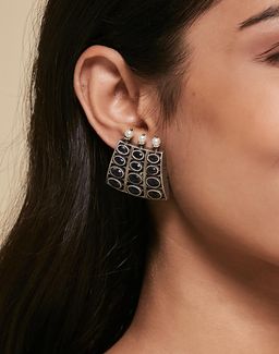 Fabindia - Women Metal Blue Stone and Pearl Stud Earrings