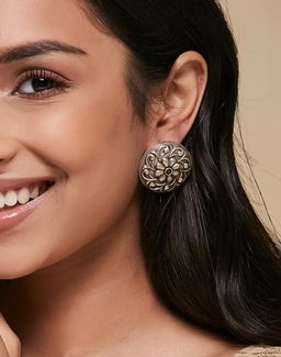 Fabindia - Women Metal Red Stone Big Stud Earrings