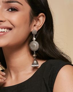 Fabindia - Women Metal White Pearl Jhumka Earrings