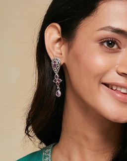 Fabindia - Women Pink Stone Dangler Earrings