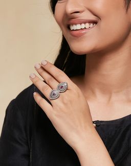 Fabindia - Women Metal Pink Stone Adjustable Ring