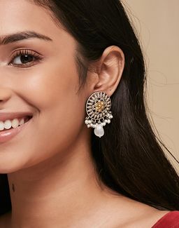 Fabindia - Women Metal White Pearl Drop Earrings
