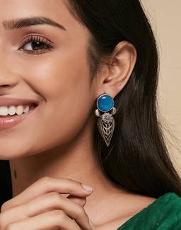 Fabindia - Women Metal Blue Stone Drop Earrings
