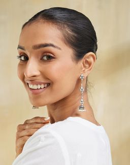 Fabindia - Women White Stone and Pearl Jhumka Earrings