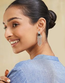 Fabindia - Women Black Stone Dangler Earrings