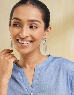 Fabindia - Women Yellow Stone Dangler Earrings