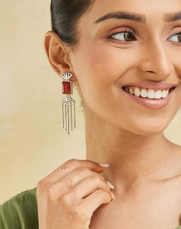 Fabindia - Women Red Stone Dangler Earrings