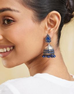Fabindia - Women Traditional Meenakari Blue Jhumka Earrings