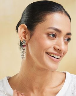 Fabindia - Women Red Stone and Pearl Dangler Earrings