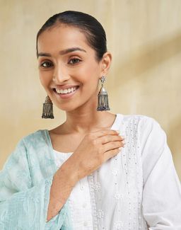 Fabindia - Women Traditional Black Tassel Jhumka Earrings