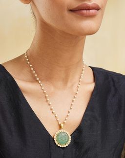 Fabindia - Women Green Stone and Pearl Pendant Necklace