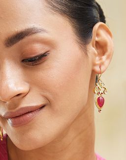 Fabindia - Women Red Stone Dangler Earrings