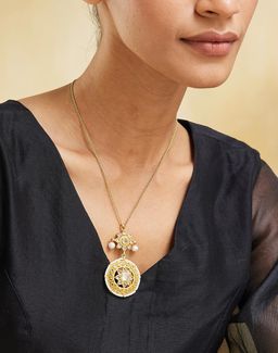 Fabindia - Women White Stone and Pearl Pendant Long Necklace