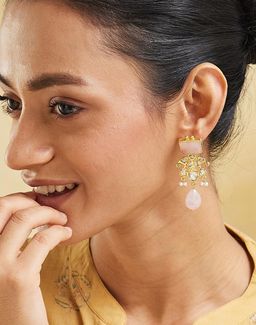 Fabindia - Women Pink Stone Dangler Earrings