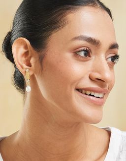 Fabindia - Women White Kundan and Pearl Dangler Earrings