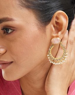 Fabindia - Women Peach Stone Pearl Drop Earrings