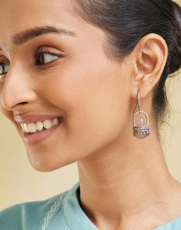 Fabindia - Women Pink Stone Dangler Earrings
