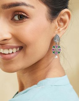 Fabindia - Women Multi-Color Floral Dangler Earrings
