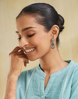 Fabindia - Women Black Stone Studded Dangler Earrings