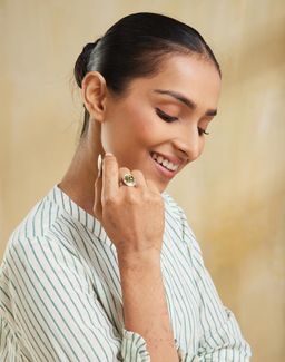 Fabindia - Women Olive Stone Adjustable Ring