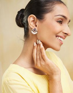 Fabindia - Women Pink Stone Studded Drop Earrings