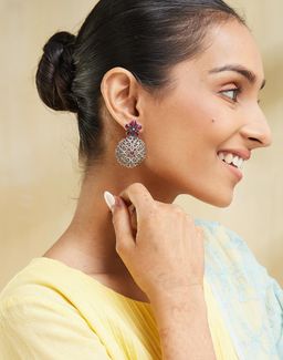 Fabindia - Women Pink Stone Dangler Earrings