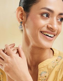 Fabindia - Women Blue Stone Studded Jhumka Earrings