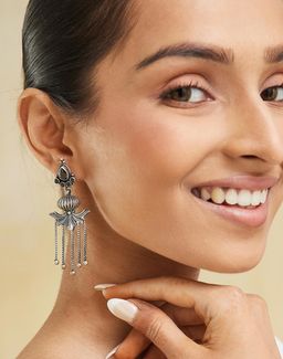 Fabindia - Women Black Stone Dangler Earrings