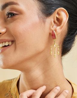Fabindia - Women Pink Stone Dangler Earrings