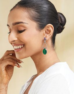 Fabindia - Women Green and Purple Stone Dangler Earrings