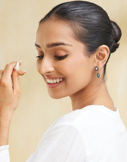 Fabindia - Women Turquoise Stone and Pearl Drop Earrings